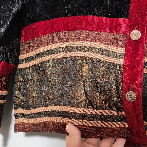 Vintage Coldwater Creek Velvet Patchwork Jacket Womens Medium Black Boho Whimsy - Picture 6 of 11